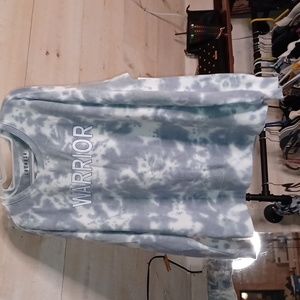 NWT- LACAUSA- Slouchy Crewneck "WARRIOR" Sweatshirt. Blue TyeDye. SIZE MED.